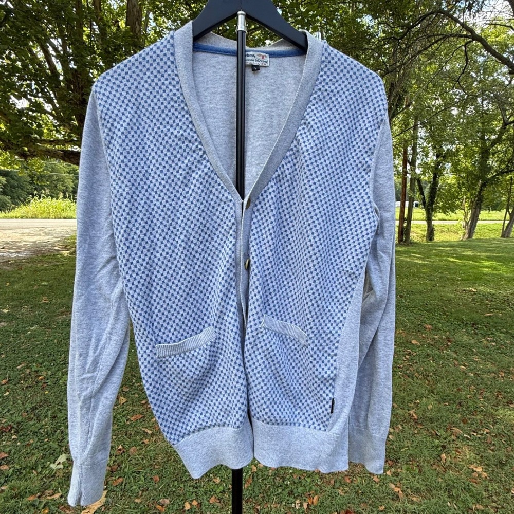 Barbour Beacon Pickering Cardy Marl Cashmere Blend Cardigan Men L Missing Button